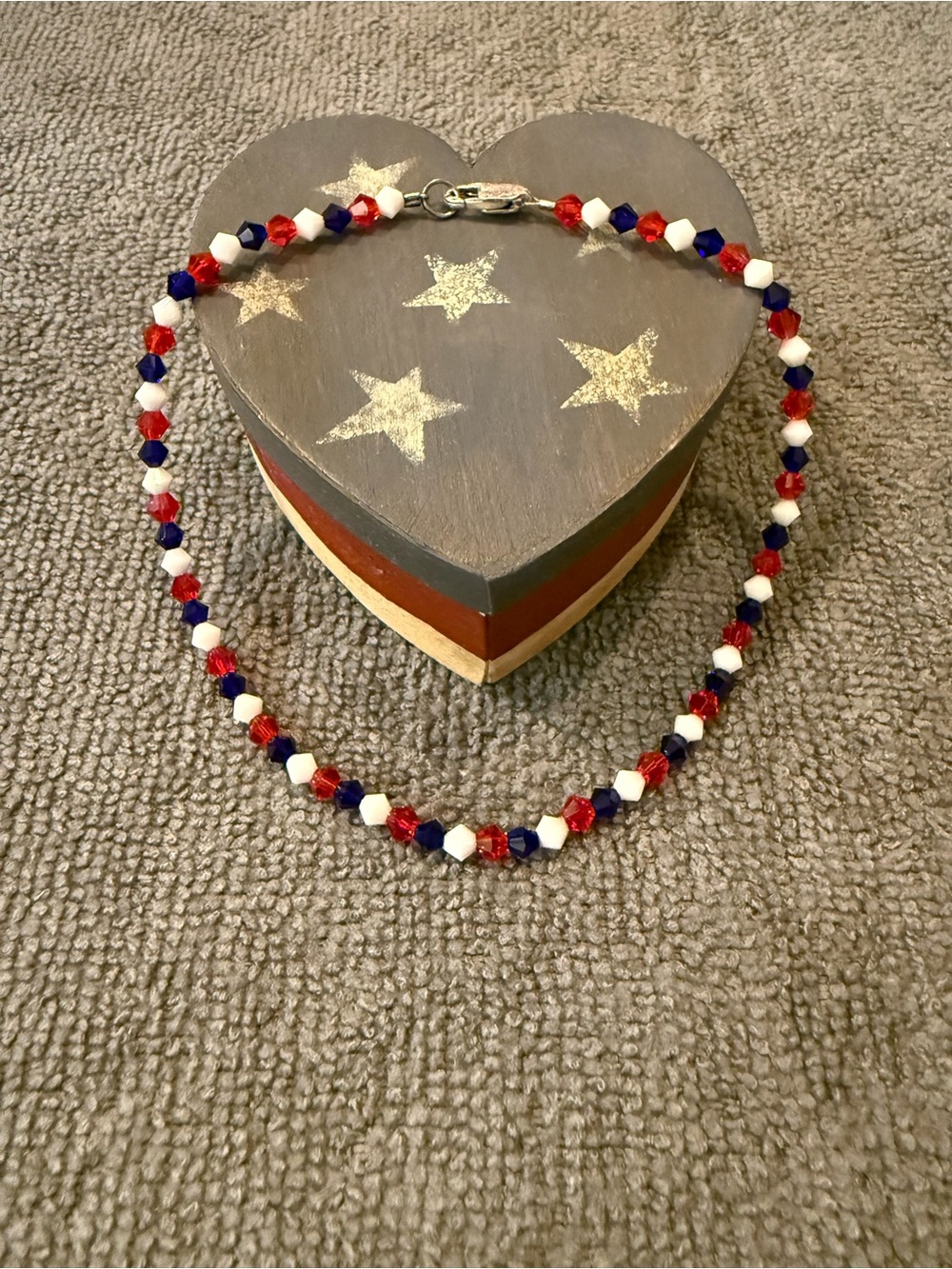 🇺🇸Patriotic Red, White & Blue Austrian Crystal & Sterling Silver Bracelet, EUC!